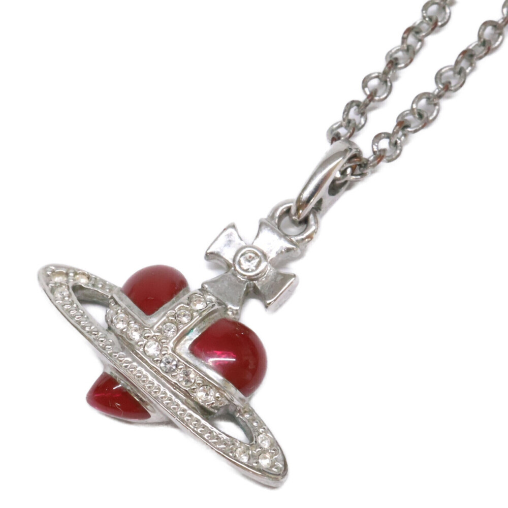 Vivienne Westwood New Diamante Heart Pendant Necklace, Silver, Red, Women's